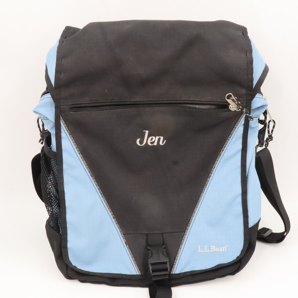 L.L. Bean Messenger Backpack Unisex Large Blue Black Ripstop Laptop Bag Jen